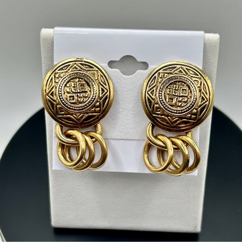 Domascene Brass Medallion Statement Earrings
